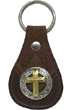 8161064T - Keychain - 2 overlays with gold cross on silver circle