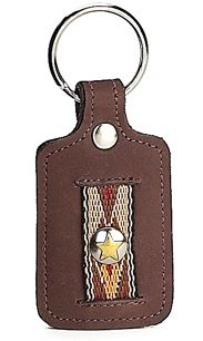 8169058C - KEYCHAIN - NB SQUARE OVERLAY W/ ROCKY 2 TONE STAR CONCHO - CHOCOLATE