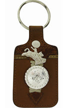 8171071T - Keychain - 2 overlays, lacing with a round concho & bull rider concho