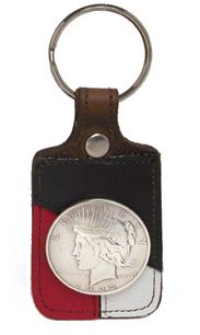 8177136S - KEYCHAIN - PU - SQUARE RED, WHITE, & BLUE W/ COIN CONCHO - COPPER KETTLE