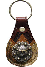 8179004C - Keychain - Embossed, overlay with hairy calf overlay, longhorn on 2 tone berry concho