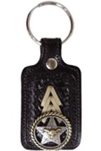 8181042B - KEYCHAIN - EMBOSSED SQUARE W/ 2 TONE ROPE EDGE LONGHORN STAR CONCHO - BLACK