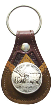 8186101C - Keychain - Embossed, 2 Overlays, Covered Wagon - Oregon Trail 1926 Half Dollar Concho