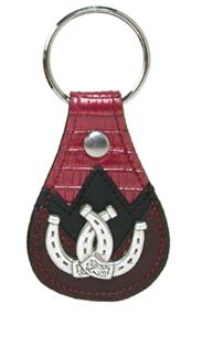 8193143R - KEYCHAIN - LIZARD DOUBLE OVERLAY W/ DOUBLE HORSESHOE - RED