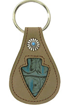 8224285T - Keychain - Cut out with Genuine Italian leather underlay, small southwest concho with simulated TQ stone