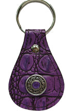 8240122P - Keychain - Genuine Italian leather, Purple rhinestone center on round floral concho