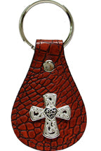 8240133R - Keychain - Genuine Italian leather with floral heart on cross concho