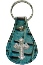 8240246TB - Keychain -  Genuine Italian leather with rhinestone cross