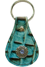 8240261TB - Keychain - Genuine Italian leather, round floral concho with turquoise center