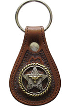 8103042C - Keychain - Embossed with longhorn on star inside circle concho