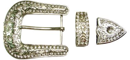 869-DM - Buckle - 3 pc set with a 1.5 inch bar with rhinestones on all pieces