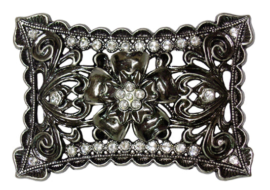 885-EC - Buckle - 1.5 inch bar - floral with rhinestones