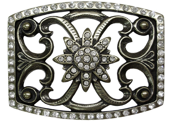 893-EG - Buckle - 1.5 bar - Silver outlined in clear rhinestones with a clear rhinestone star