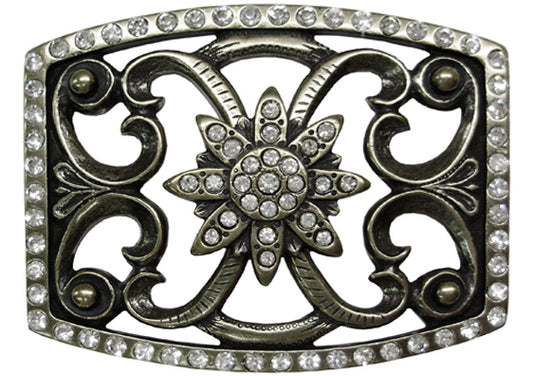 893-EG - Buckle - 1.5 bar - Silver outlined in clear rhinestones with a clear rhinestone star