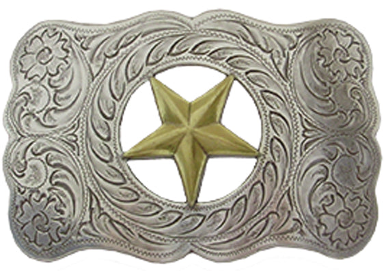 897-EO - Buckle - 1 1/2 inch bar - Scallop edge with raised gold star