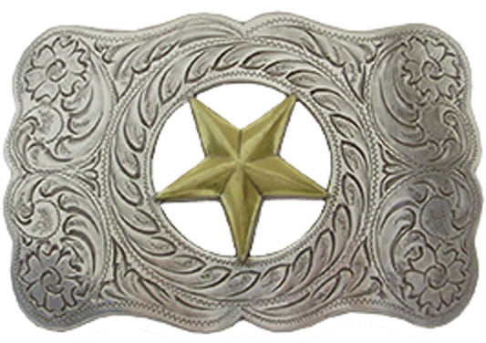 897-EO - Buckle - 1 1/2 inch bar - Scallop edge with raised gold star