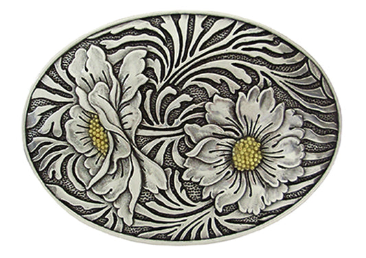 903-EU - Buckle - 1.5 inch bar, 2 flowers with gold center