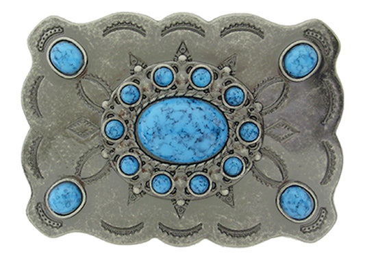 904-EV - Buckle - 1.5 inch bar, Antique with simulated turquoise stones