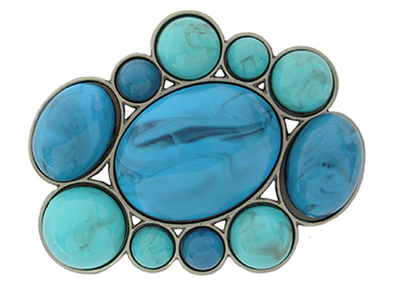 905-EW - Buckle - 1.5 inch bar, 2 tone simulated turquoise stones of different sizes