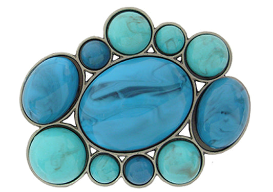 905-EW - Buckle - 1.5 inch bar, 2 tone simulated turquoise stones of different sizes