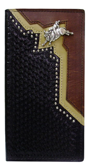 9103084B - Wallet - Embossed with 2 overlays outlined by nail heads and a bullrider