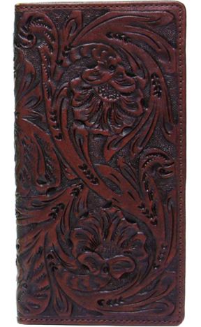 9109000C - HG Wallet - Hand tooled floral print, 1 flap pocket, 2 closed pocket, ID holder, cc slots, picture holder