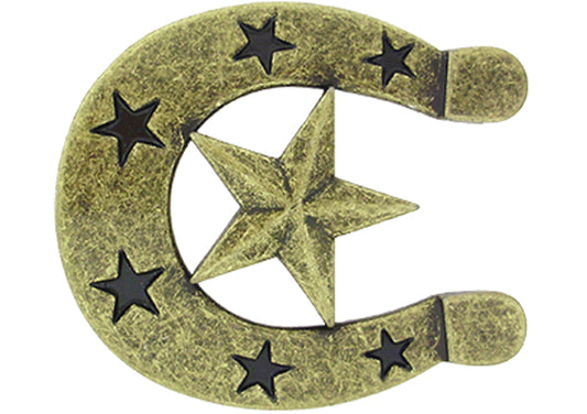 911-FM - Buckle - 1.5 inch bar, Brass horseshoe with a star