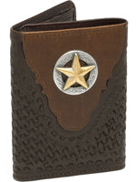 9114055C - Wallet - Tri-fold, embossed with overlay, raised gold star concho