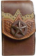 F9210164N - Flip phone cell case - 2 overlays, nail heads, rustic star concho, clip on back