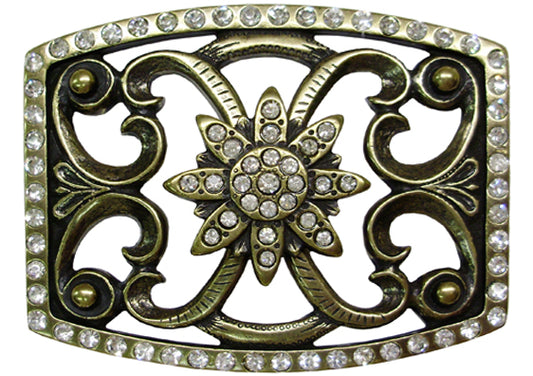 892-EF - Buckle - 1.5 bar - Antique brass outlined in clear rhinestones with a clear rhinestone star