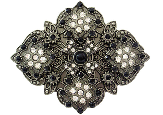 935-FA - Buckle - 1.5 inch bar - Rectangle with black and clear rhinestones