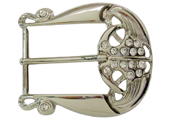 936-FB - Buckle - 1.5 inch bar - Silver with rhinestones