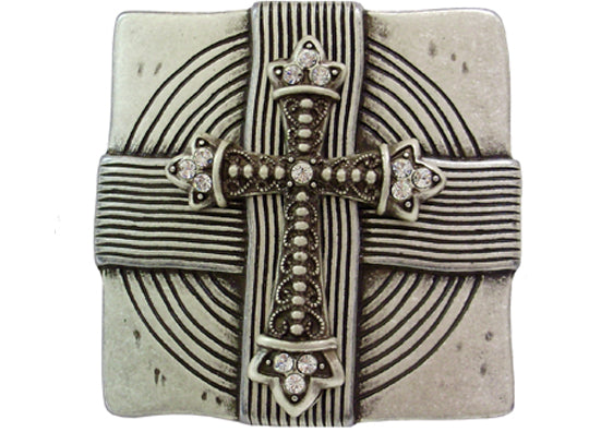 938-FD - Buckle - 1.5 inch bar - Square with rhinestone cross