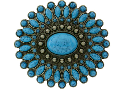 942-FI - Buckle - 1.5 inch bar - oval turquoise flower