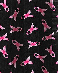 200028BKPK - 13 x 60 <br /> Scart-Satin stripe w/black background w/pink breast cancer ribbons-Black/Pink<br />Code A