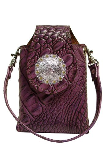 CS2879303P - Smart phone case - Genuine Italian leather, 2 tone berry concho, clip on back with strap - Wine