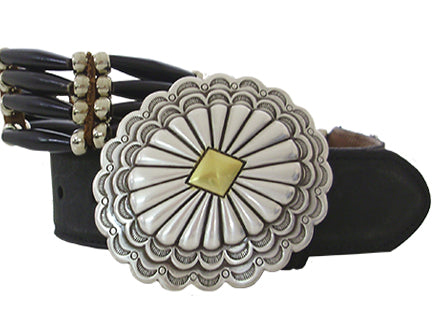 DL7420011B - 1.5 width, 2 tone berry conchos with southwest buckle, 4 strands of bone beads