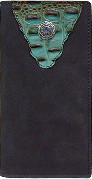 E0326261C - Wallet - Genuine Italian leather underlay, floral concho with turquoise rhinestone