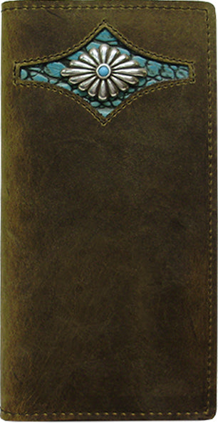 E0592280S - Wallet - Genuine Italian leather underlay, diamond southwest concho w/simulated TQ stone