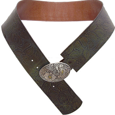 EU9626000 - Belt - 3 inch width, Genuine Italian leather with 2 flower buckle