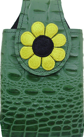 G2933530 - Custom Leather Smart phone - Genuine Italian leather croc with a yellow sunflower, clip on back