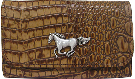 H2880048PB - Smart phone case - Genuine Italian leather, running horse concho, clip on back