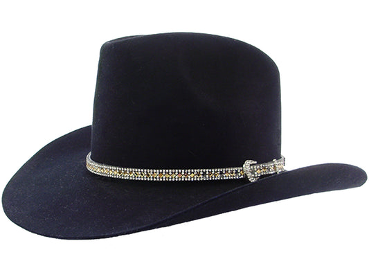 HG1003BK - Hat band - Small clear rhinestones outlining amber rhinestones