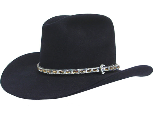 HG1006BK - Hat band - Small clear rhinestones alternating with amber rhinestones