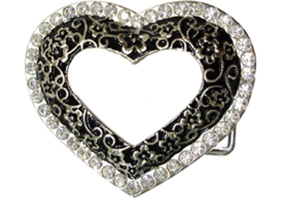 865-DI - Buckle - Open heart with rhinestones