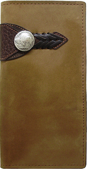 P0412106T - Wallet - 2 overlays with lacing, buffalo nickel concho