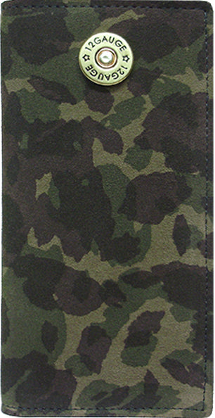 P0425214 - Wallet - Genuine Italian leather camo print with 12 gauge shot gun shell concho