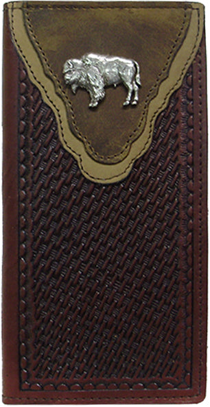 P0432265C - Wallet - Embossed with 2 overlays, left facing buffalo concho