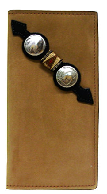 P0468106T - Wallet -  Indian head and buffalo conchos with a ribbon,