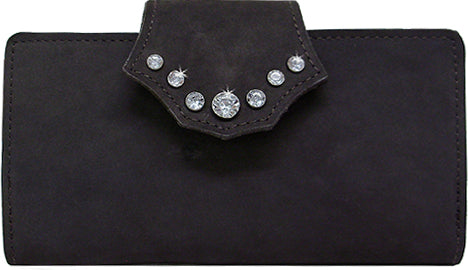 SFM0281C - Wallet - Genuine Italian leather with rhinestones on flap, cc slots, pockets